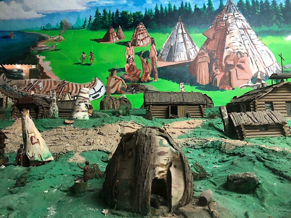 Diorama of Ojibwa village 