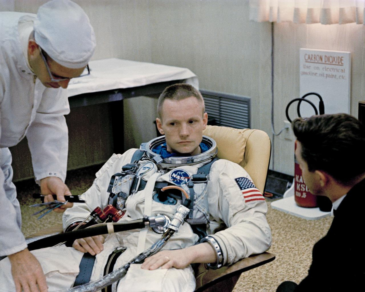Neil Armstrong preparing for Gemini 8 (NASA)